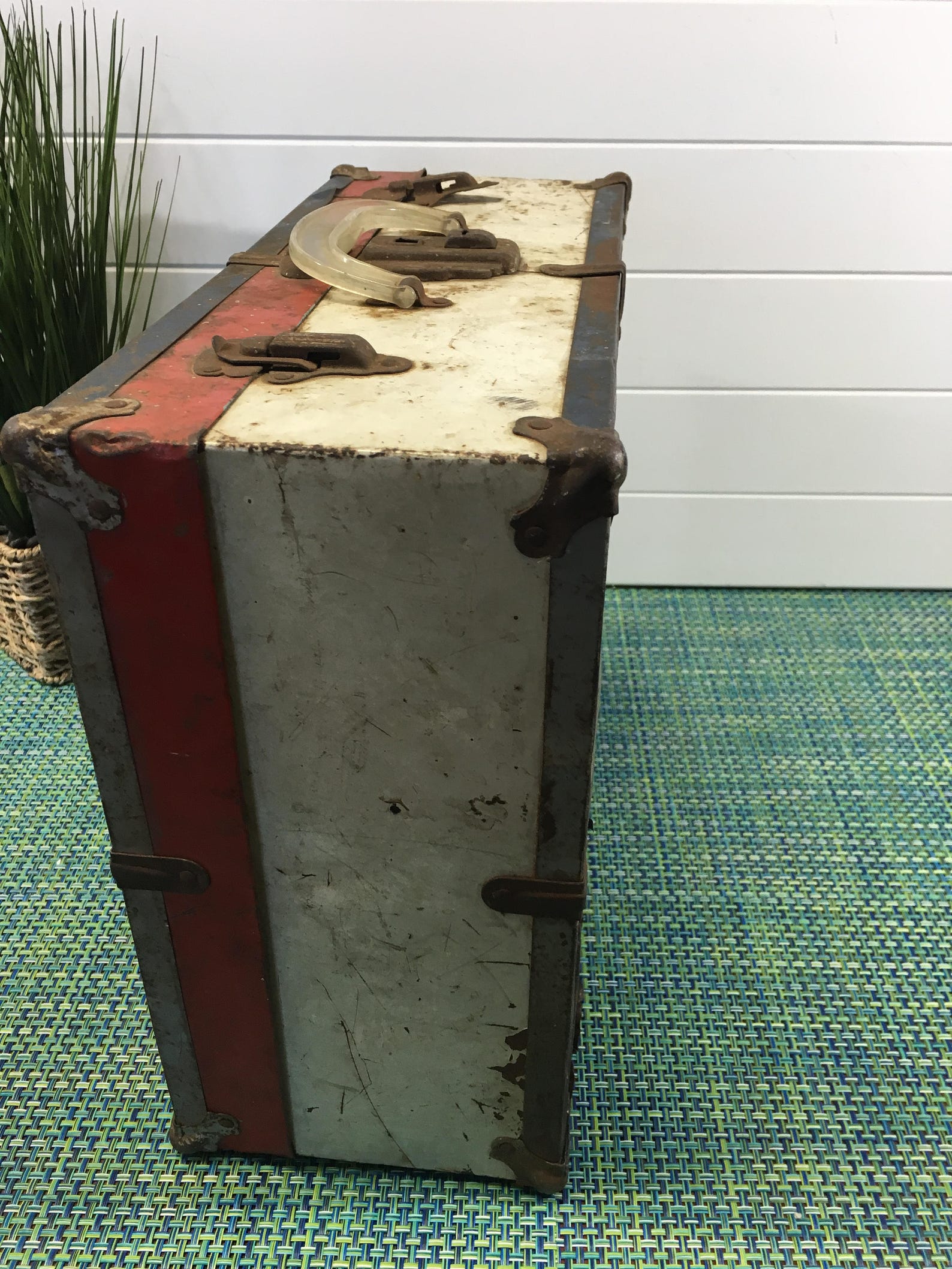 Vintage Metal Roller Skate Box Red White and Blue Paint Etsy