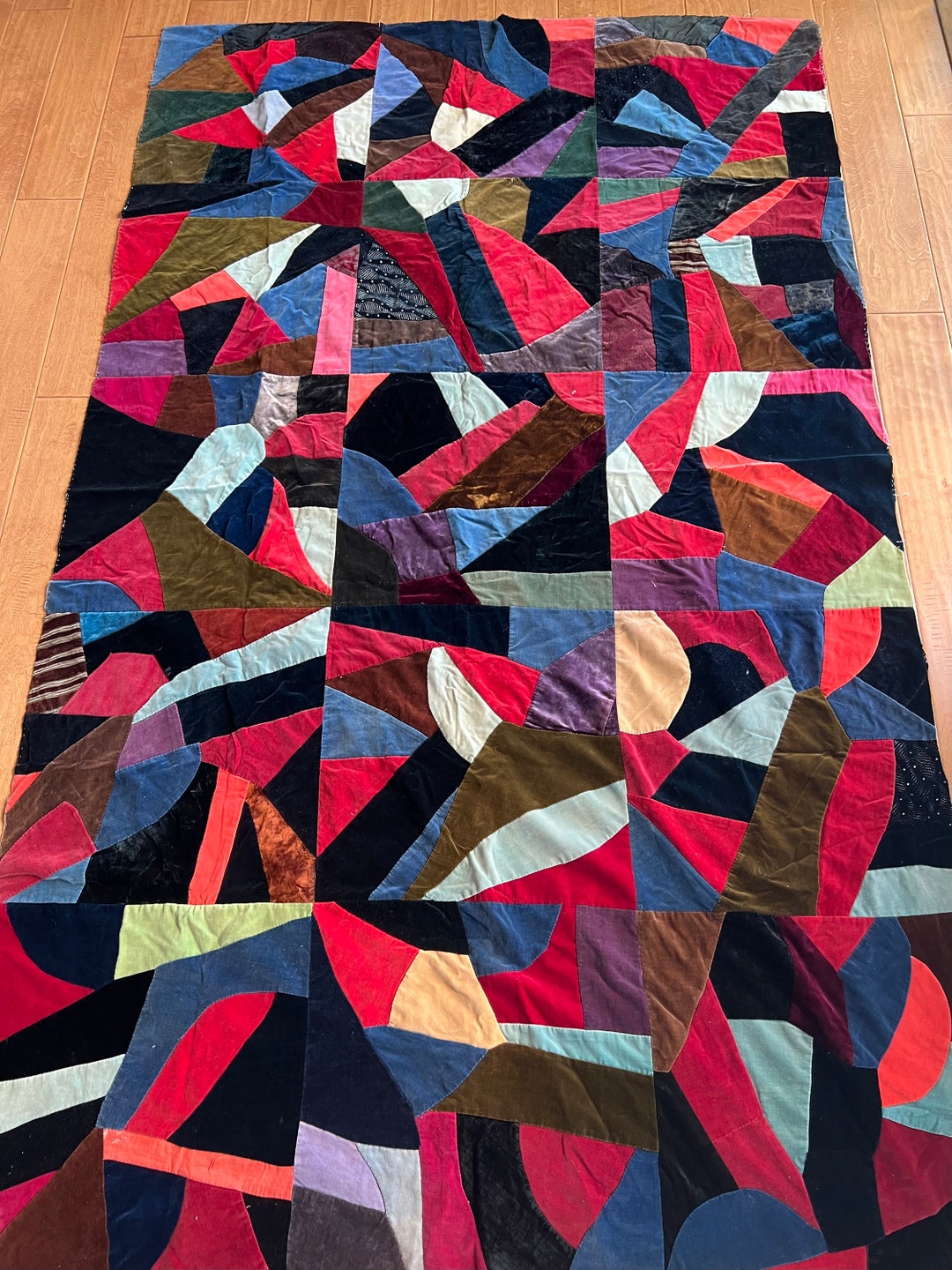 Antique Velvet Crazy Quilt Coverlet Bedspread 52 X Etsy