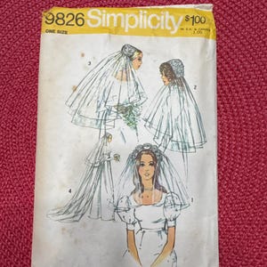RARE 1977 Simplicity Sewing Pattern 9826 Classic Misses Choice of Wedding Veils, One Size; Uncut, wedding veil, bridal veil, hair piece