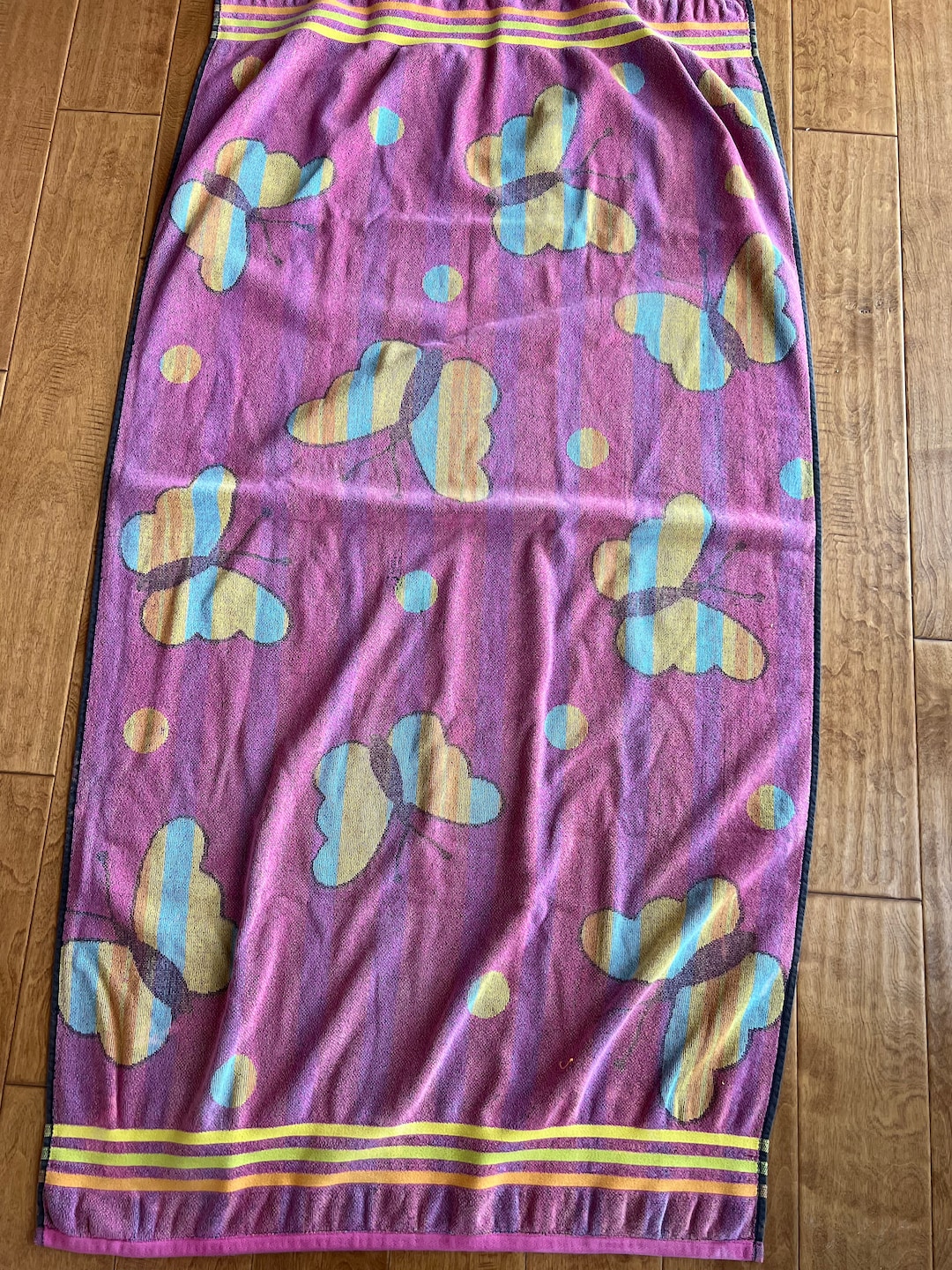 Vintage Butterfly Striped Purple Reversible Beach Towel by JCP Home