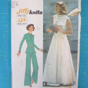 1974 Simplicity Sewing Pattern 6653 Misses JIFFY KNITS Stretch Knits Only Dress or Top and Pants, Size 14 Uncut; Jiffy Knit dress