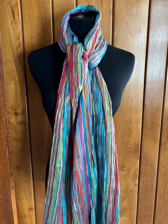 Rainbow Striped Crinkle Raw Silk Rectangular Scar… - image 2