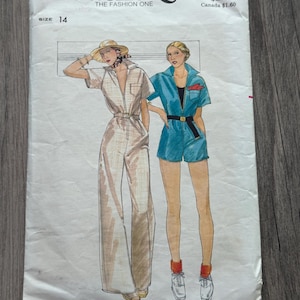 1970er Jahre Butterick Schnittmuster 4769 Misses Reißverschluss vorne kurz oder lang Jumpsuit Flügelärmel Größe 44 Schnitt - Sexy Jumpsuit, Sommer-Strampler