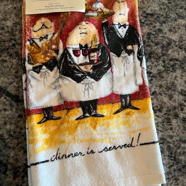 NOS Tracy Flickinger “Dinner is Served” Iconic Chef  Kitchen Terry Towel by Kay Dee Designs- chef towel, Tracy Flickinger