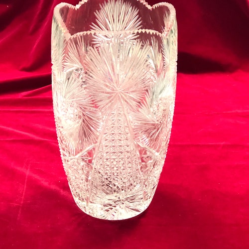 Antique Heavy ABP Cut Crystal Pinwheel Vase 12" High and 6" wide