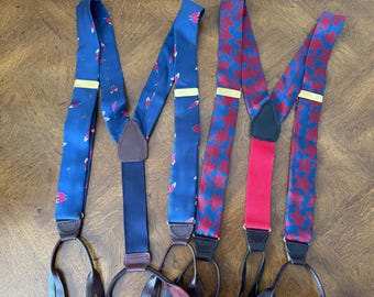 U CHOOSE~ Portfolio by Perry Ellis Silk Navy Suspenders with Red Stars or Perry Ellis Navy blue with Red Feathers Silk suspenders Braces