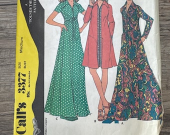 1970s McCalls Sewing Pattern 3377 Zip Front Flared Long Short or Long Hippie Robe Caftan Lounger with or without Belt Size 12-14-cut lounger