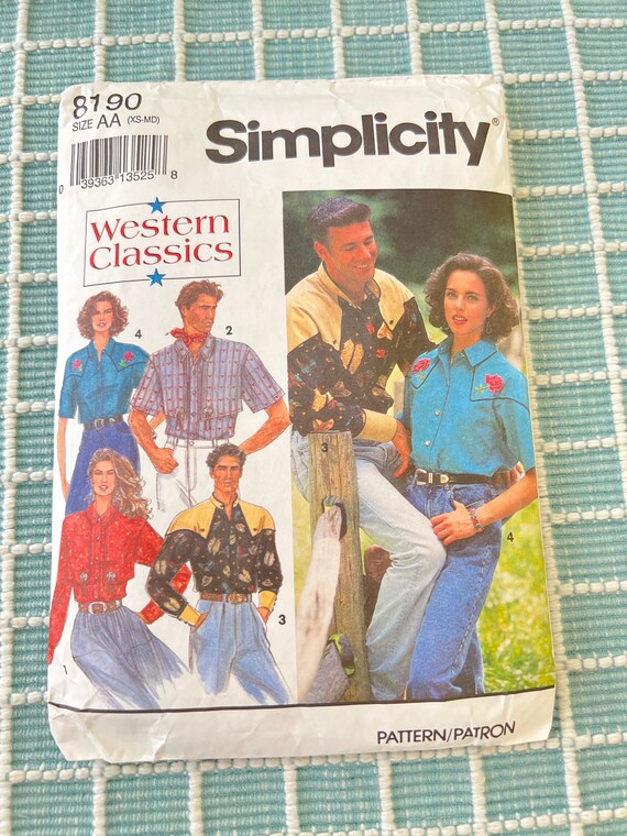 1992 Simplicity Sewing Pattern 8190 Misses Western Blouse Size - Etsy