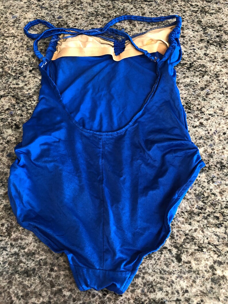 one piece swimsuit 1980/'s Cheryl Tiegs Solid Royal Blue One Piece Swimsuit Ruched Soft Cup Size 14 Cheryl Tiegs one Piece swimsuit