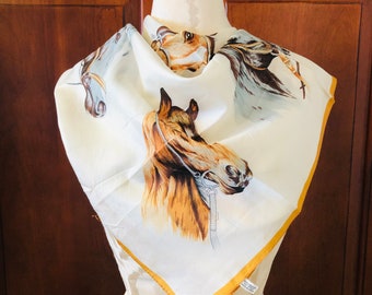 Horse Print Scarf 100% Silk Shawl Sarong Great gift Equestrian Show Jumping