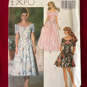 1992 Butterick Sewing Pattern 6059 Misses Romantic Off the Shoulder Evening Dress Drop Waist Size 10-12 Uncut~ 90s prom dress
