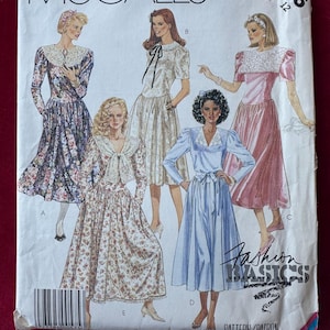 McCalls-naaipatroon 1987 3256 missers romantische jurk met lage taille 4 kraagstijl maat 12 ongesneden ~ missers jaren 80 formele jurk, Gunne Sax-stijl