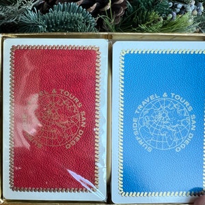 Vintage Dual Deck von Spielkarten von Brown und Bigelow für Surfside Reisen und Reisen San Diego - San Diego Unternehmen Spielkarten