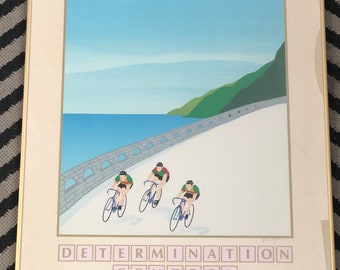Vintage Framed Phil Dynan Bicycle print California Coast “ determination, control, speed“- bicycle wall art, cycling wall art, Phil Dynan