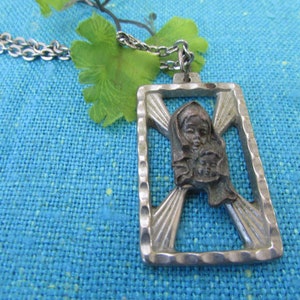 Vintage Madonna and Child Blessed Necklace with 23&quot; Chain Made in Italy; 1 3/4&quot; pendant, Mary and Jesus, Madonna and son, religious jewelry