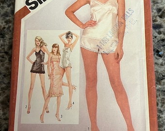 1980 Simplicity Sewing Pattern 9859 Misses Long or Short Slips, tap Pants, & Teddie Teddy Size 12 Uncut- babydoll pajamas, long slip, teddy