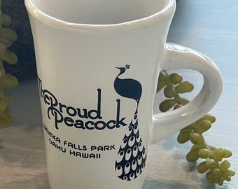 Vintage The Proud Peacock Waimea Falls Park Hawaiian Ceramic Coffee Mug- Hawaiian Souvenir, Hawaii mug
