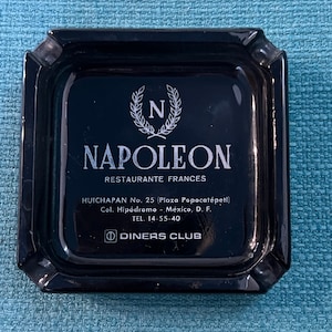 RZADKA Popielniczka szklana Napoleon French Restaurant Mexico City Black Square - kolekcjonerska, Popielniczka, Restauracja i popielniczka, Popielniczka Napoleon,