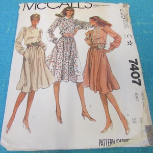 1981 McCalls Sewing Pattern 7407 Misses Long Sleeve Flowy Pullover Dress, Size 16 Uncut, long sleeve dress pattern