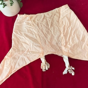 Vintage jaren 30/40 perzikkleurige zijden gordel met jarretels van smoothies gemaakt van lastex - vintage lingerie, oranje gordel, zijden jarretels jaren 1930