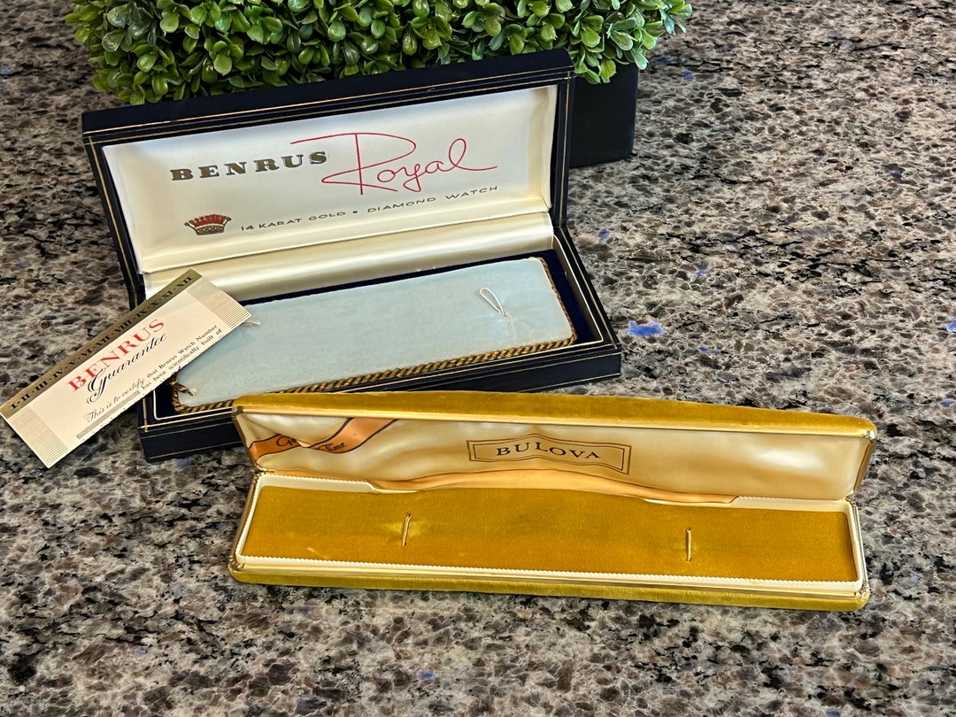 U PICK Vintage Watch Boxes Benrus Royal Leather Watch Box OR Bulova Gold Velvet Watch Box Watch