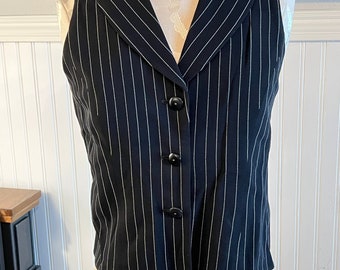 Giuseppe Collection Women's Black Menswear Pinstripe Wool Vest Waistcoat Size Small~ women's waistcoat, menswear pinstripe vest,