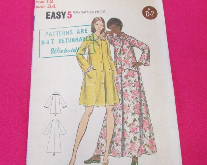 1970s Butterick Sewing Pattern 6949 Misses Button Front Robe 2 Lengths ...