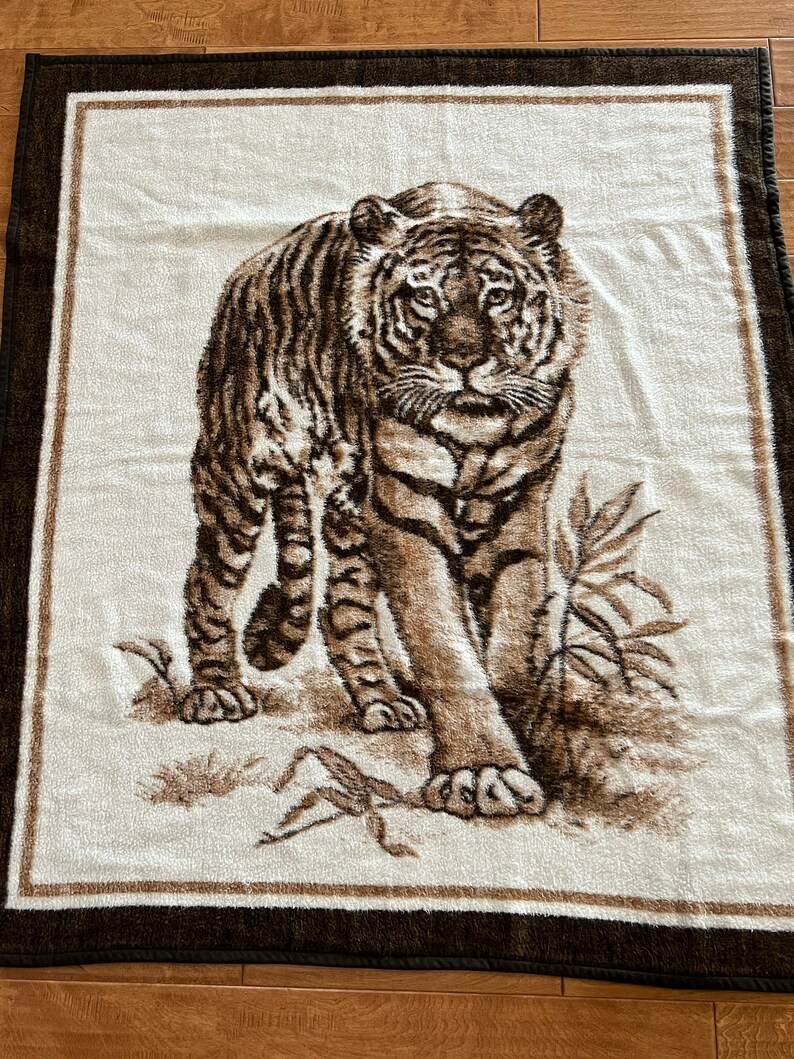 Vintage Biederlack CROUCHING TIGER Brown Reversible Blanket Etsy