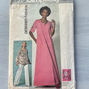 1977 Einfachheit Schnittmuster 7970 Misses Langes Kaftan Tunika Kleid oder Tunika Top mit Hose Gr 44 Ungeschnitten; Loungekleid, langer Kaftan