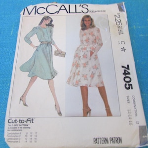 1981 McCalls Sewing Pattern 7405 Misses Long Sleeve Flowy Button Top and Skirt, Size 12-16 cut to 16 flared skirt with top