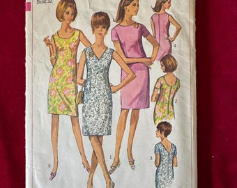 1966 Simplicity 6954 Sleeveless Shift Dress V Back Dress Size 12 cut~ summer shift dress
