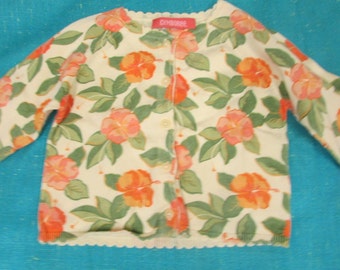 Vintage Infant Girl GYMBOREE Orange and Yellow Hibiscus Flower Button Up Sweater with Floral Buttons; Size 18-24 month - baby fall sweater