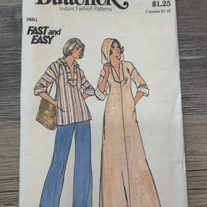 1970&#39;s Butterick Sewing Pattern 4282 Misses Hooded Caftan Long Dress or Top Size 8-10 Uncut - 1960s boho caftan, muumuu, beach coverup