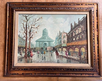 Paris Street Scene Oil Painting MCM Signed Ferri Impressionist – Mid Century French Art 38 1/2” x 30 1/2” H
