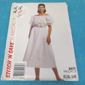 1991 McCalls Stitch &#39;N Save Sewing Pattern 5416 Misses Peasant Top Raglan Sleeves & Pullon Skirt, Size 14-20, Uncut~  peasant dress