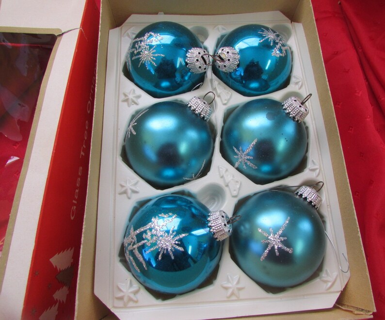 6 Vintage Mercury Glass Blue Stencil Christmas Ornaments 2 Etsy