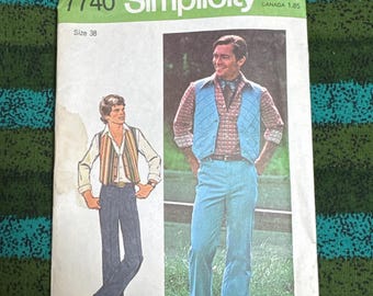 Chaleco forrado y pantalón con pespuntes para hombre Simplicity 7740, talla 38, corte de 1976 - pantalones y chaleco para hombre de los años 70