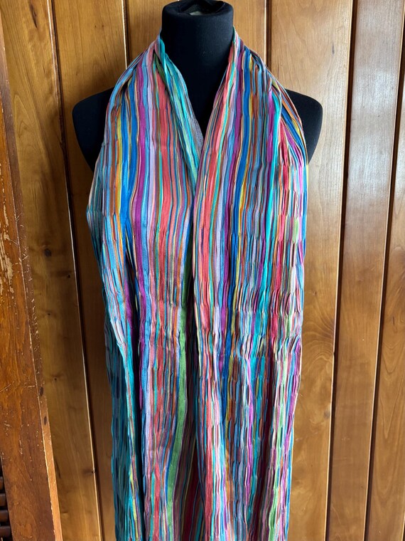 Rainbow Striped Crinkle Raw Silk Rectangular Scar… - image 3