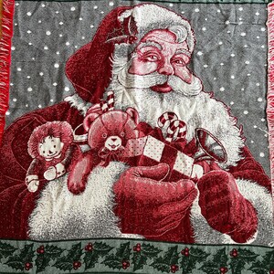 Vintage Santa Claus Woven Cotton Tapestry Blanket Throw Reversible