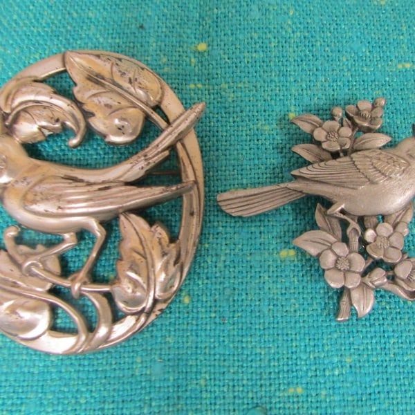 U PICK - Sterling Silver CORO Crested Bird on Branch Norseland Brooch or JJ Pewter Cardinal in Cherry Blossoms Brooch; designer brooches