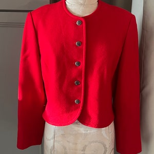 Vintage Red Pendleton Wool Cardigan Cropped Unlined 5 Button Front Jacket size 8- Pendleton red jacket, women’s cropped red jacket