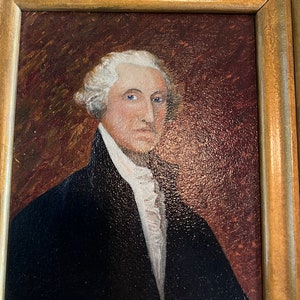 Antique George Washington Portrait in Thick Gold Frame 17” x 19”- patriotic oil painting, President oil painting, antique art image 4