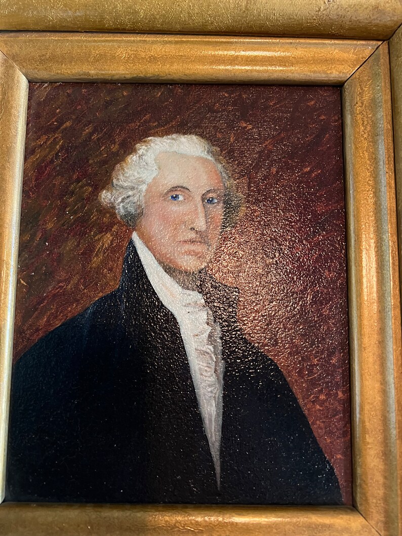 Antique George Washington Portrait in Thick Gold Frame 17” x 19”- patriotic oil painting, President oil painting, antique art image 4