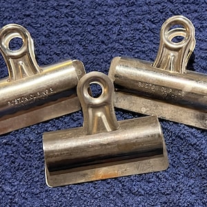 Vintage Lot of 3 Boston Metal Paper Clips No 3 2 1/2&quot; Wide  Hunt Pen Co & Hunt Mfg Statesville - paper clips, metal paper clip, Boston clip