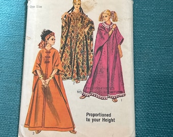 1969 Simplicity Sewing Pattern 8354 Misses Long Caftan MuuMuu Dress ONE Size Uncut- long caftan pattern, caftan pattern, proportioned dress