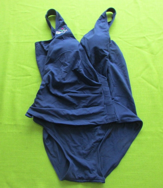 SLIP ON New Zealand Navy Blue Front Wrap Velcro V Neck One Piece Swimsuit, Size  14 Short Maternity Swimsuit, Front Velcro Swimsuit 