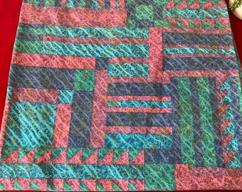 Vintage Geometric Full Flat Sheet Purple, Pink & Green "Jeweled Marble" J C Penney -geometric bedding, masculine bedding, 1980S sheet