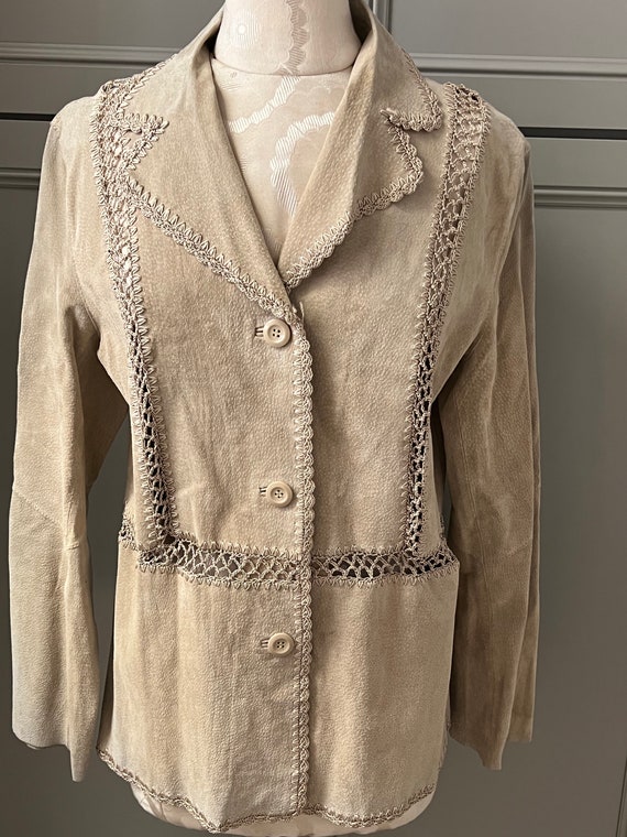 Vintage White Stag Tan Suede Womens Blazer Jacket… - image 3