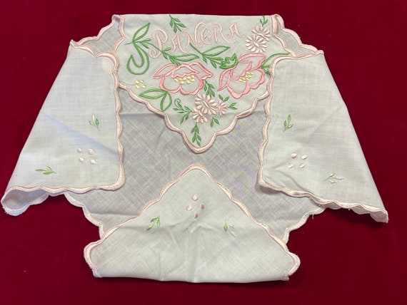 Vintage Pink Embroidered Panera Bread Biscuit Cotton Cover Warmer Towel~  bread basket towel, panera cloth cover, Easter bread basket