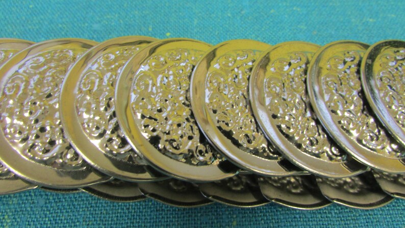Vintage Silver Tone Metal Medallions Elastic Backing Belt silver tone belt 1980s belt elastic belt
